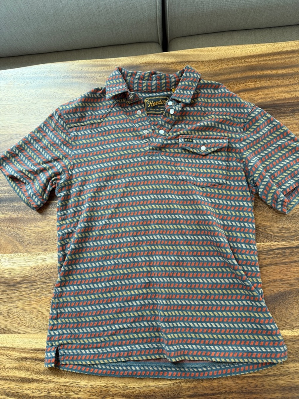 Howler Brothers Striped Pattern Polo in Green and Orange